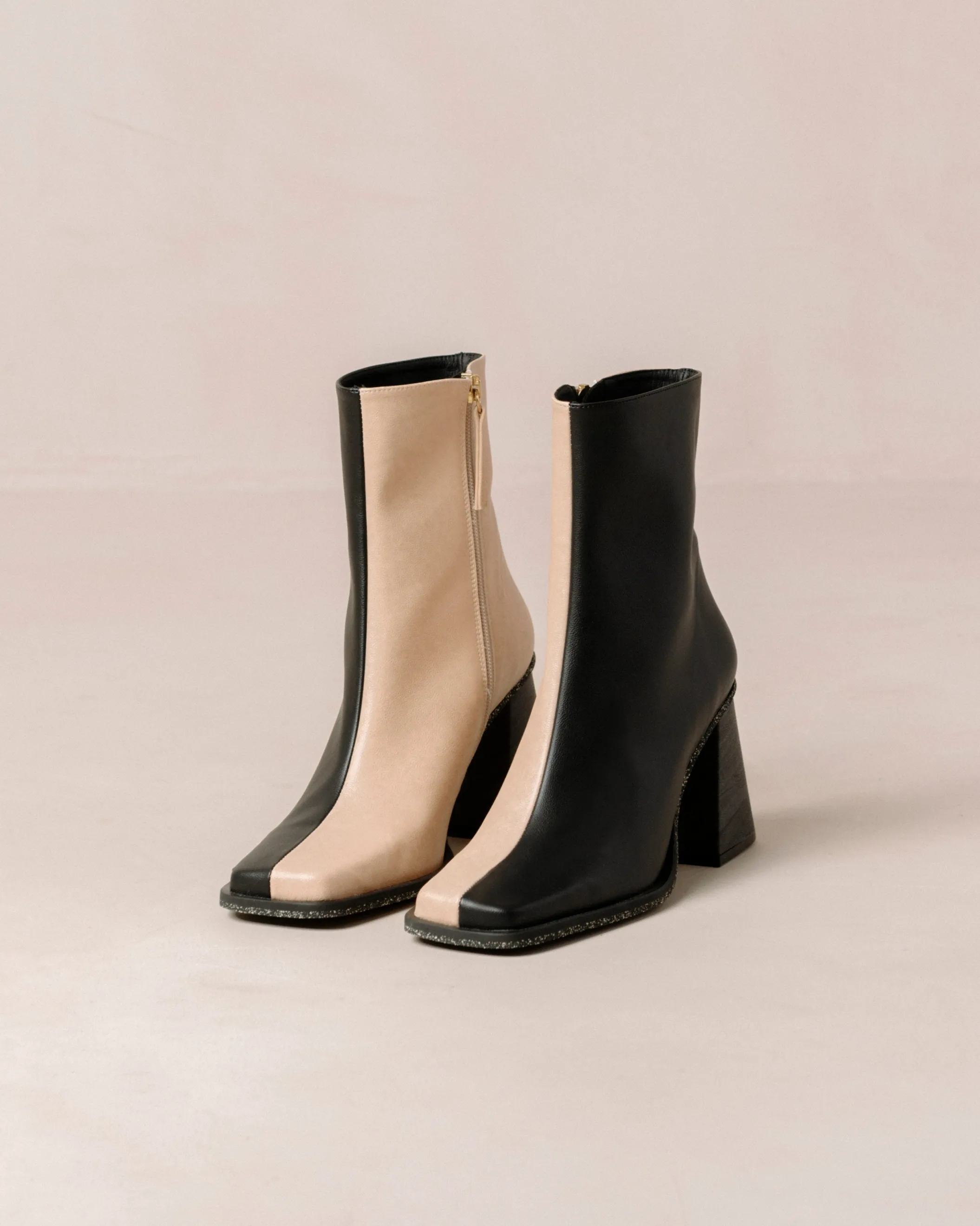 ALOHAS South Bicolor Corn Stone Beige Black Vegan Leather Ankle Boots< Vegan